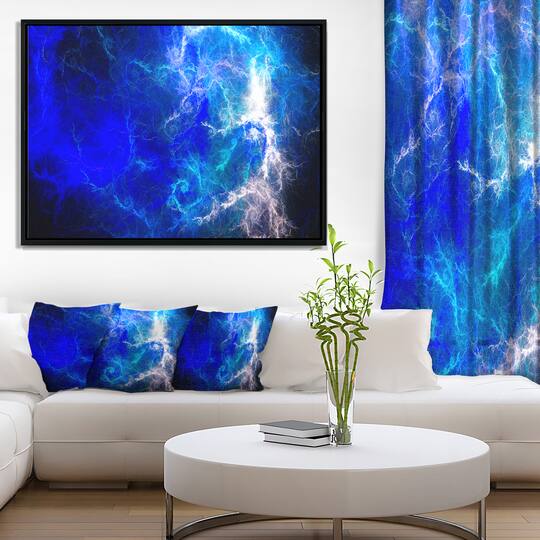 Designart - Blue Sparkling Lightning - Abstract Canvas art print in Black Frame